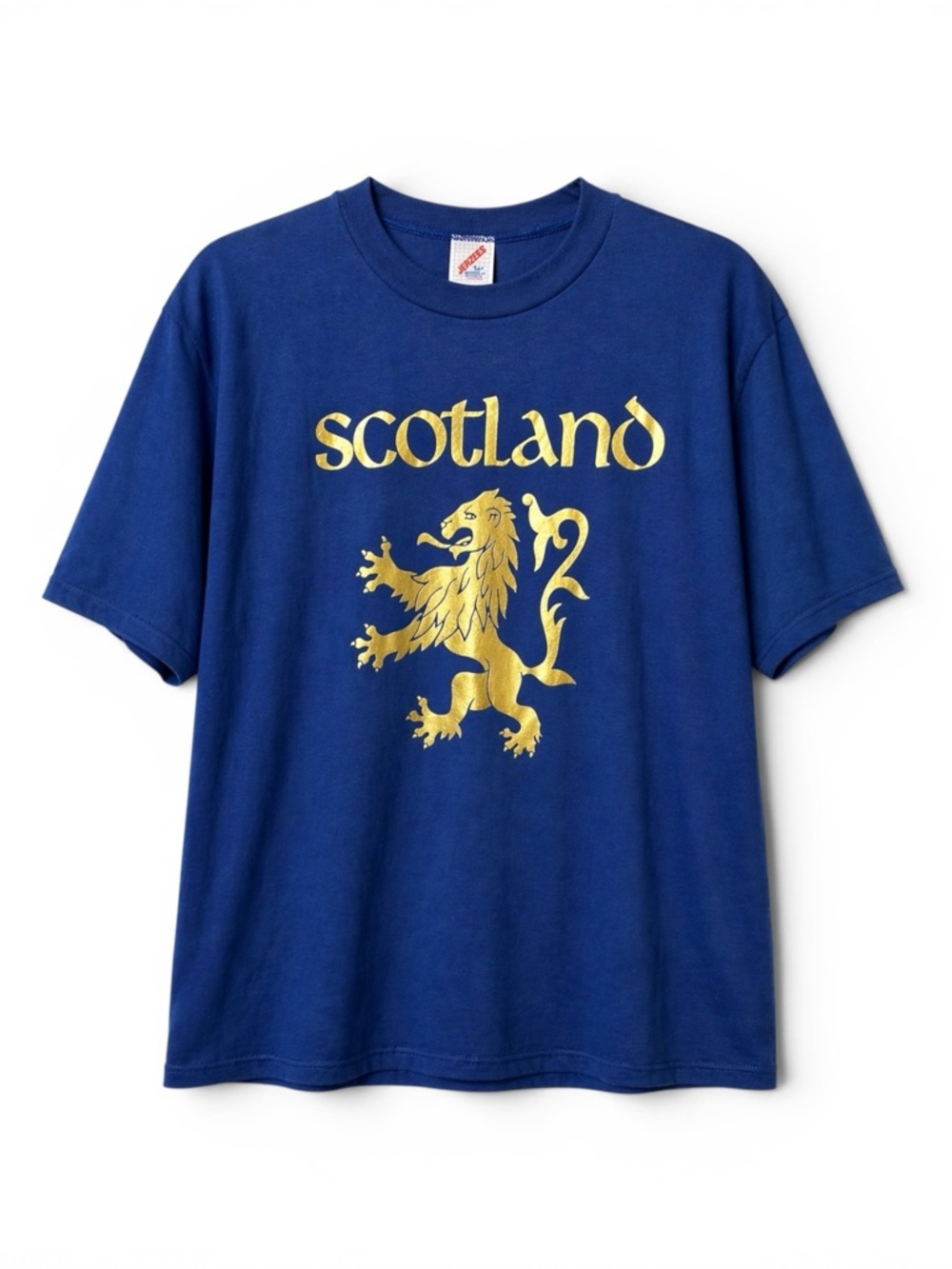 Vintage Jerzees Scotland Graphic Tee Single Stitch USA Made Blue L